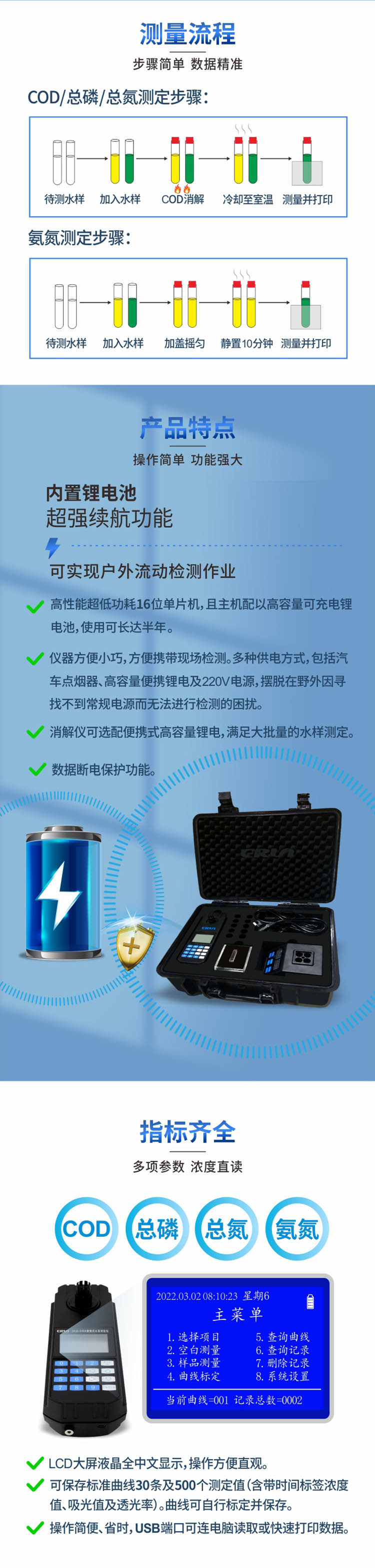 便攜式多參數(shù)COD、氨氮、總磷、總氮水質(zhì)測定儀